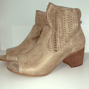 Tan Suede Open Toe Boots